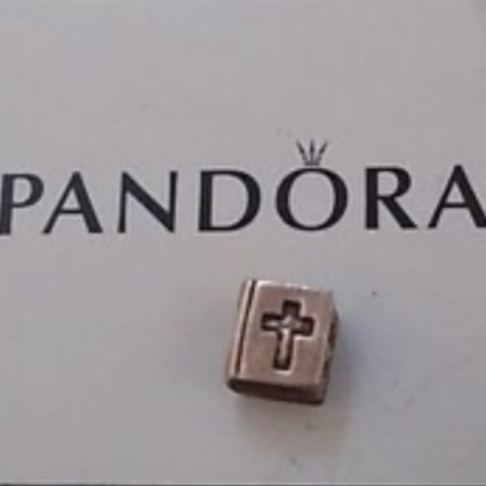 Retired Pandora Bible Book Cross Sterling Silver Bracelet Charm Bead